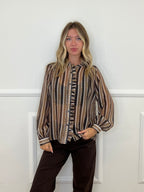 Camicia Tencel Righe Drappeggi L6675 Marrone