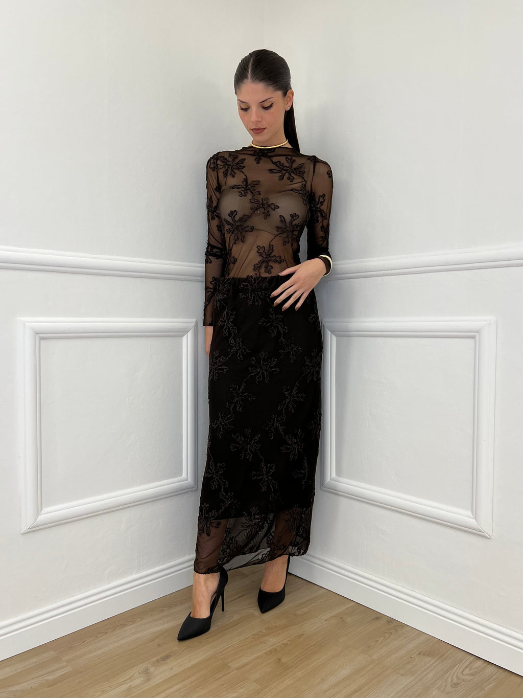 Gonna Tulle Ricami 139-833 Moro