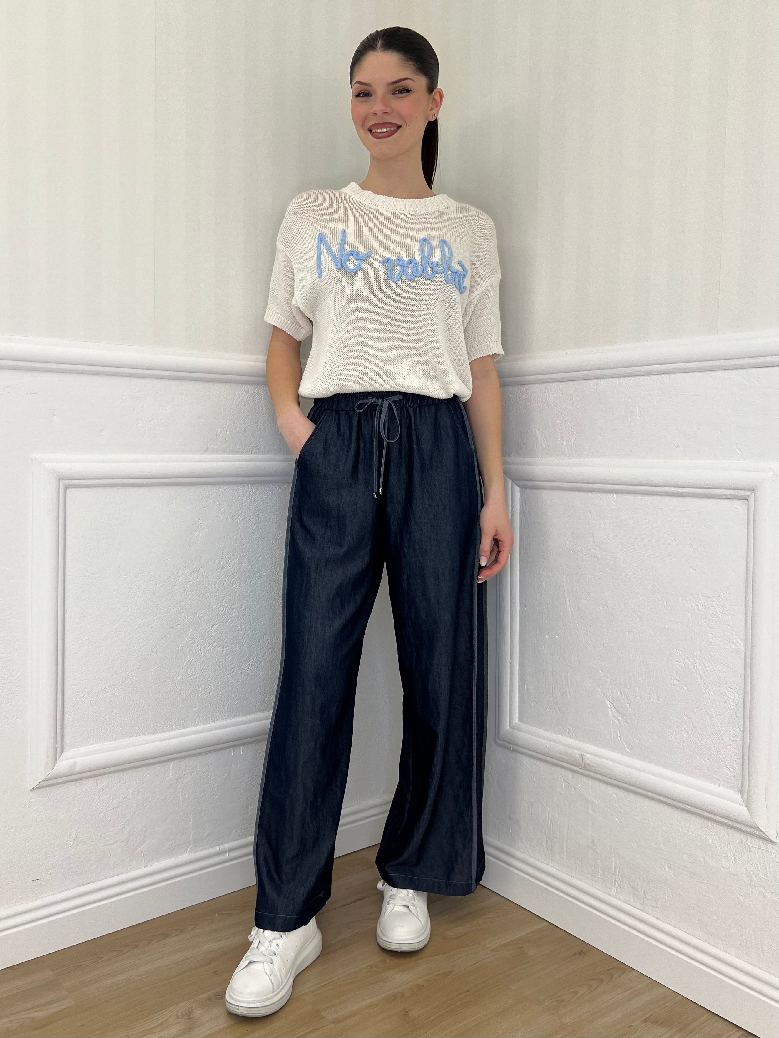 Panta Palazzo Coulisse Chambray 19157 Blu - Bazar Abbigliamento
