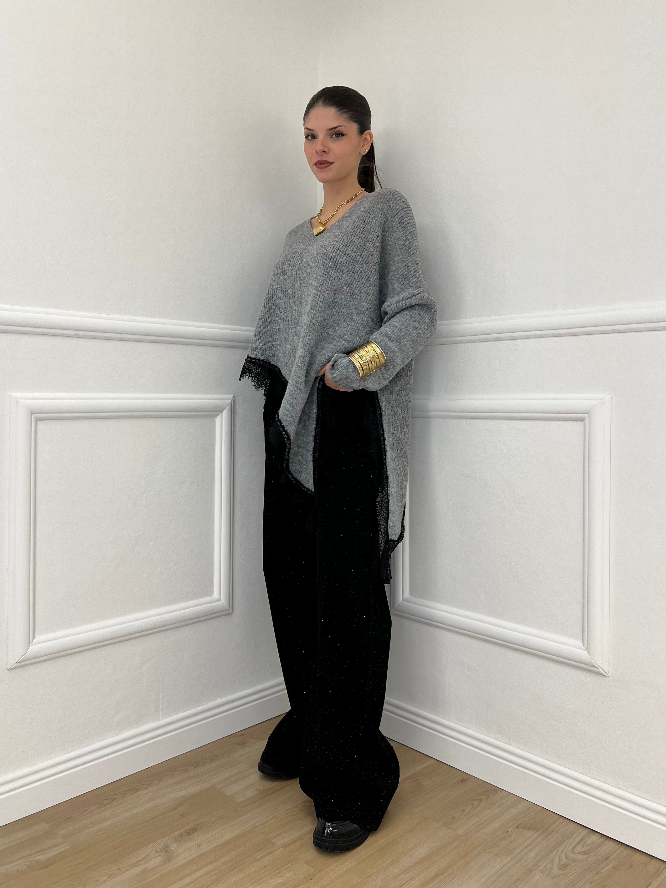 Maglia Asimmetrica Pizzo 25743 Grigio