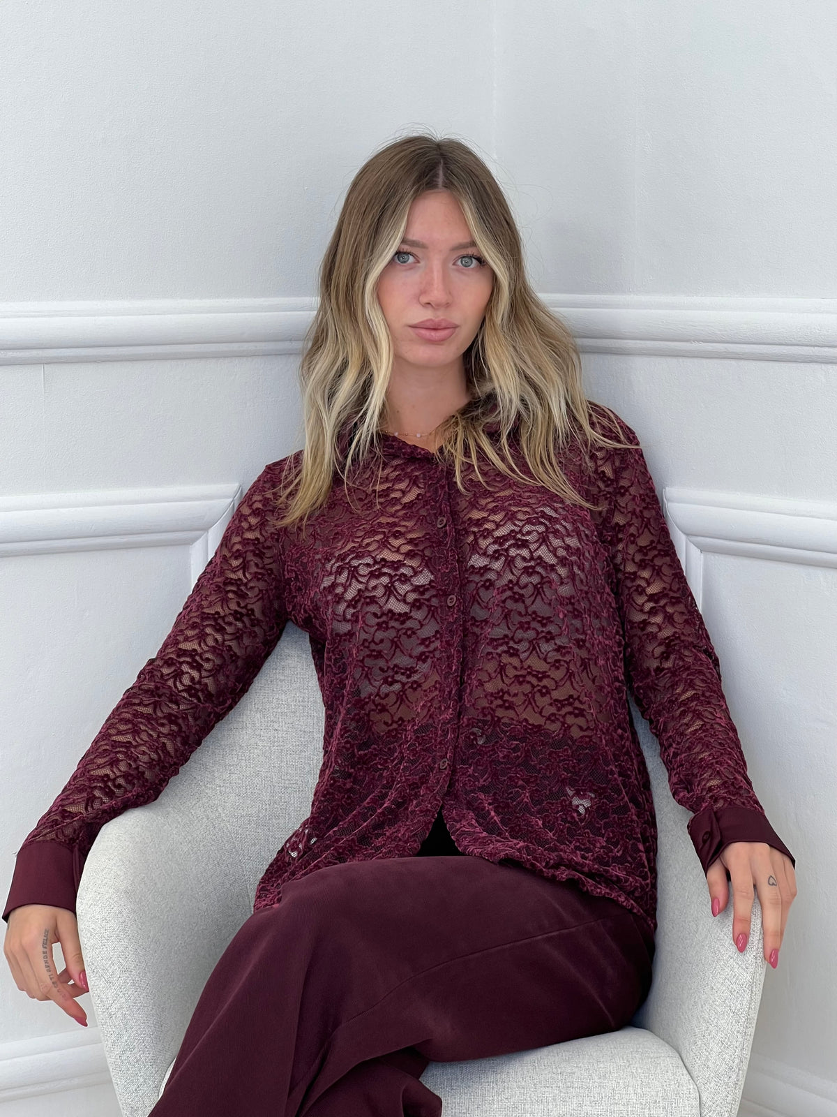 Camicia Pizzo Velluto 121493 Burgundy