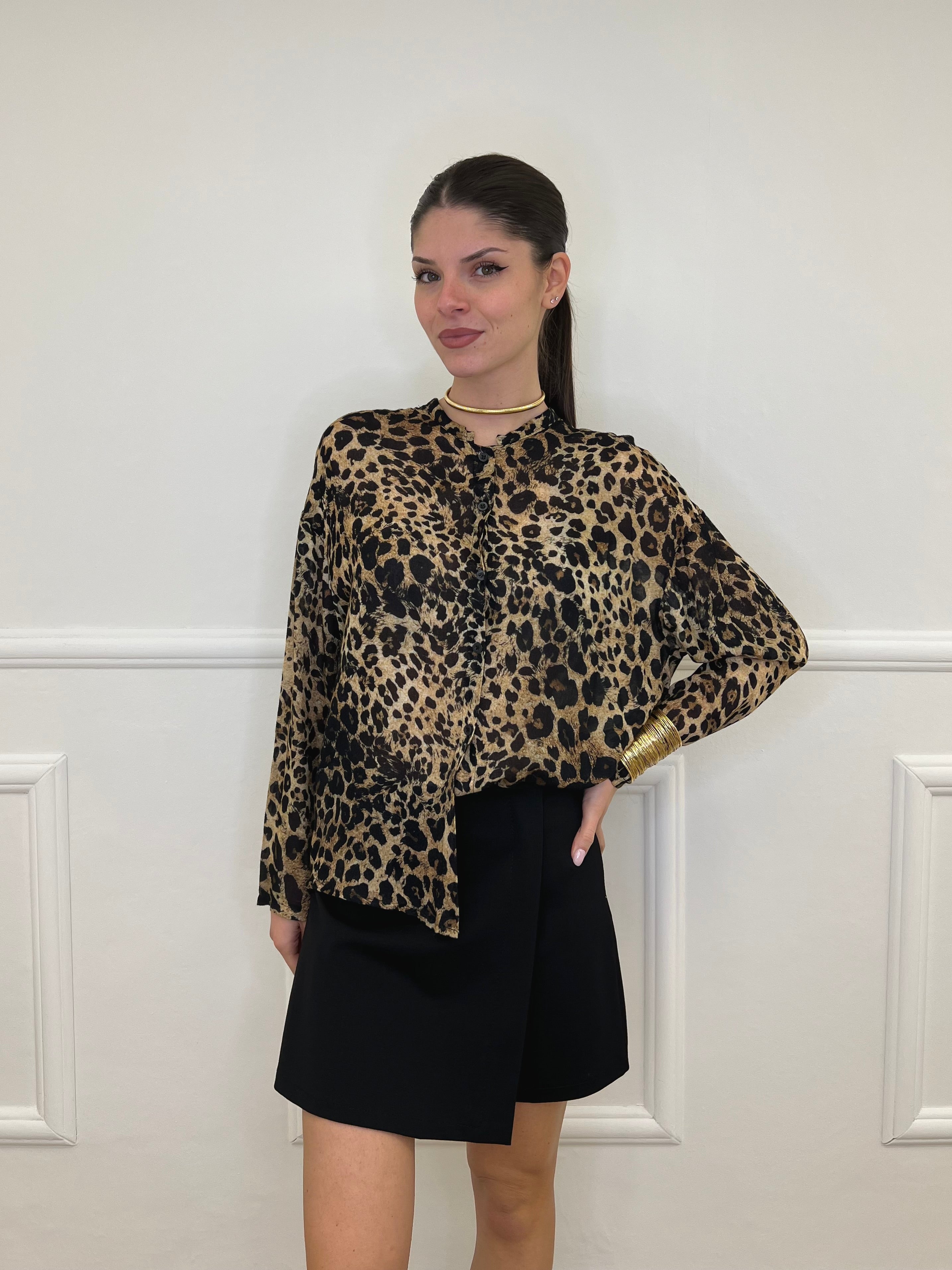 Camicia Maculata Misto Lana T1138 Nero