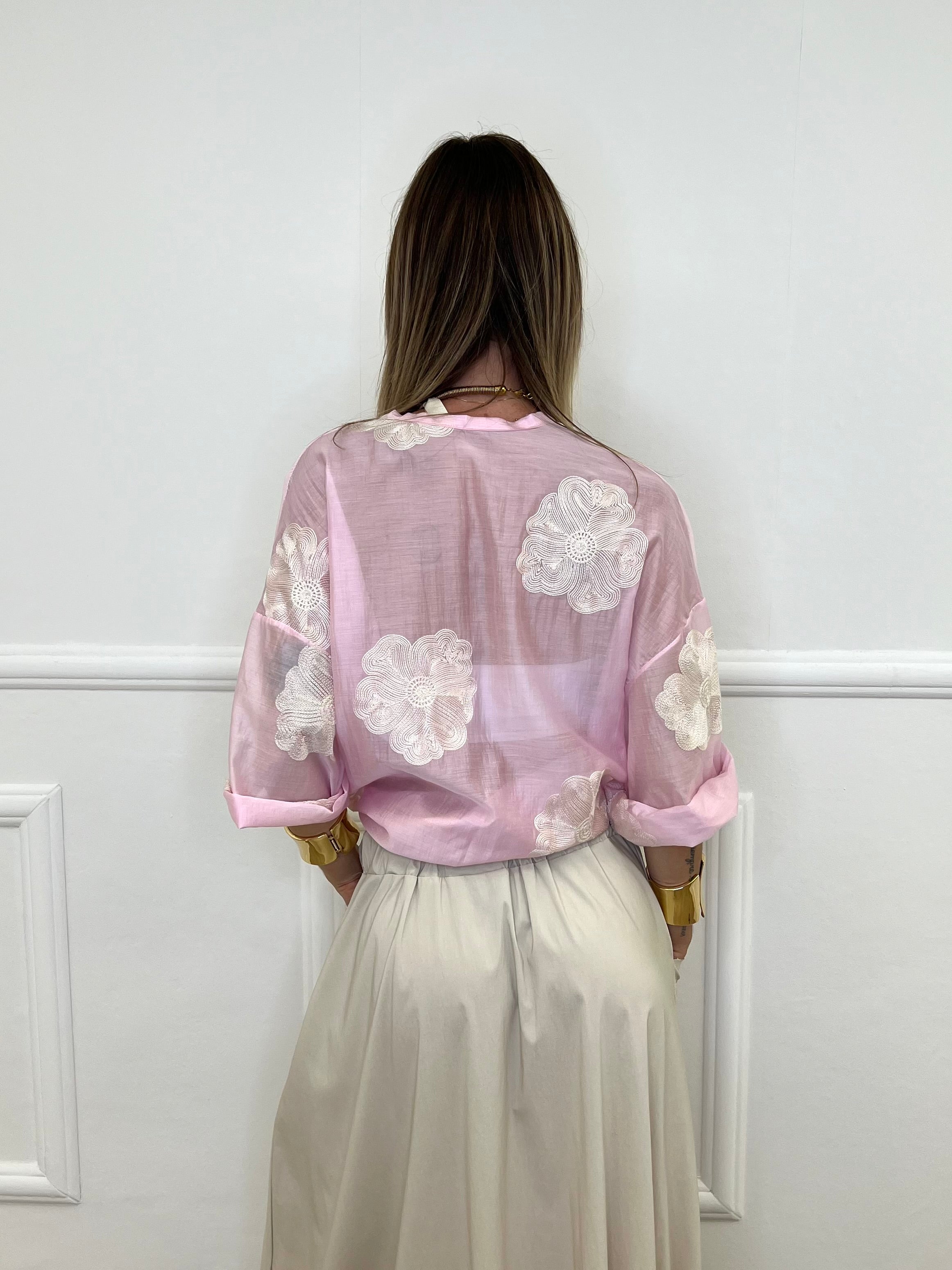Camicia In Tencel Con Ricami 93-767 Rosa