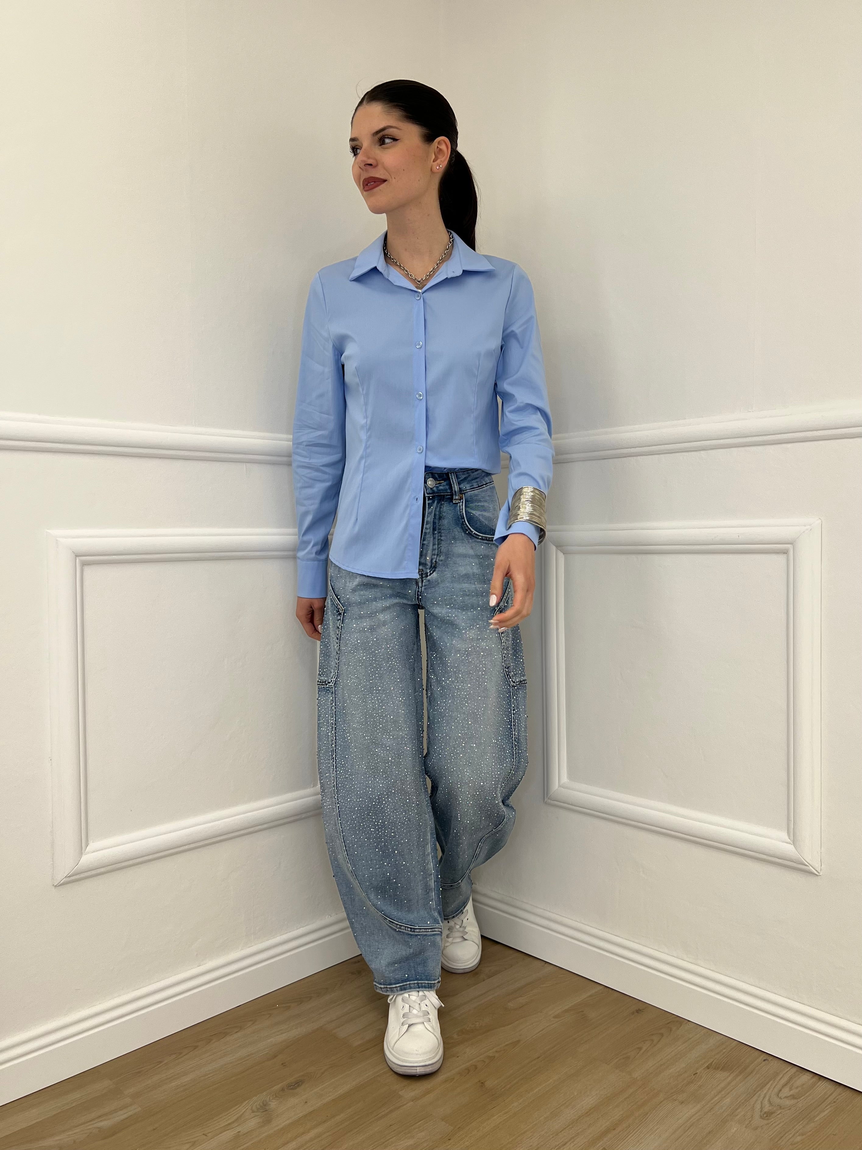 Camicia Slim Cotone 6036 Azzurro