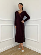 Abito Crepe Pizzo 55743 Burgundy