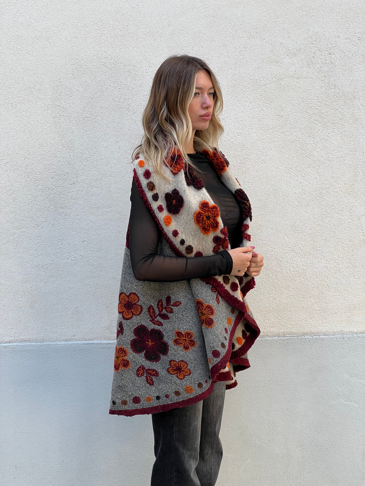 Poncho Gilet Suzani Doubleface 67041 Bordeaux