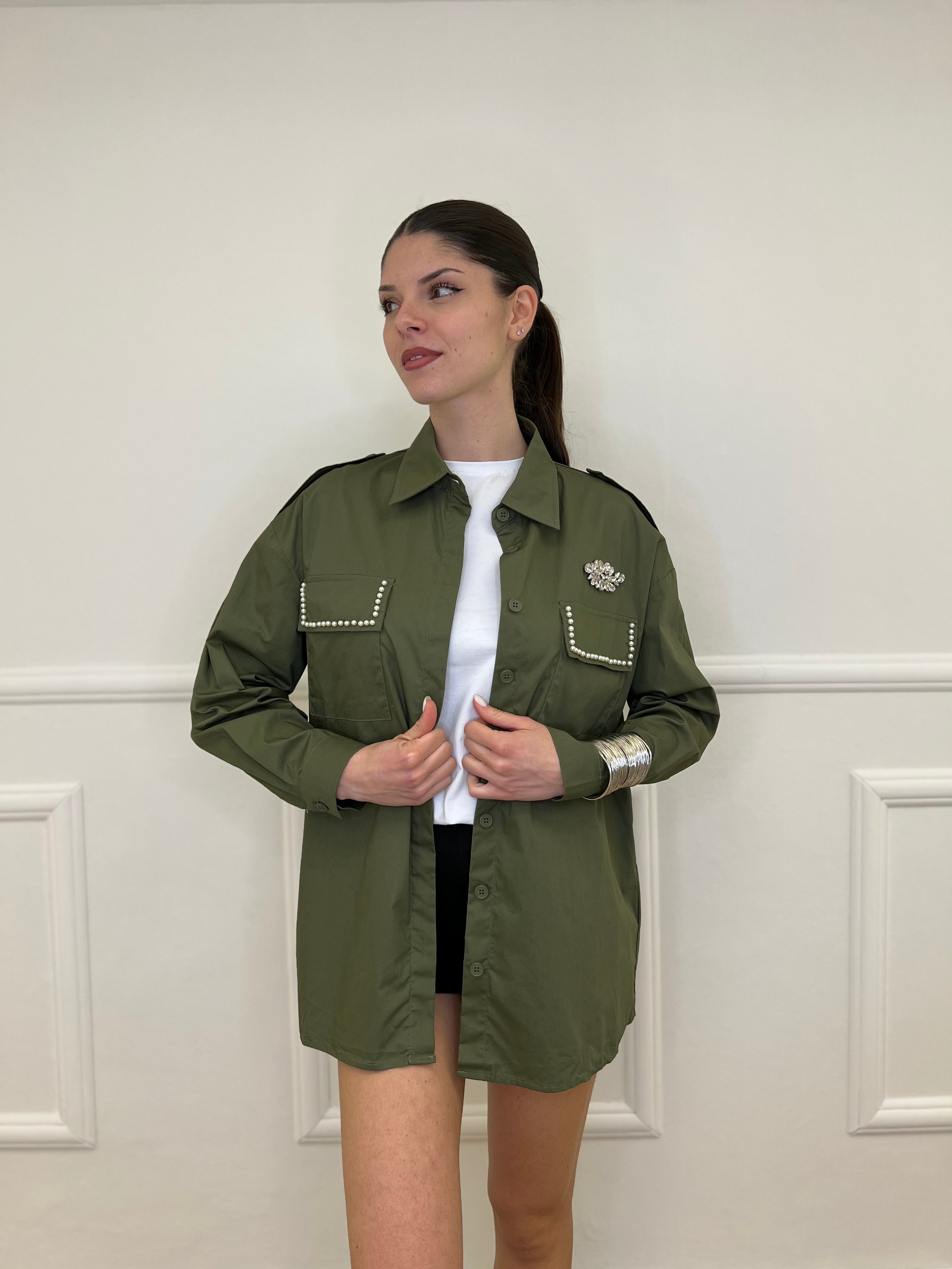 Camicia Overshirt "Choose Love" AL0066 Verde Militare