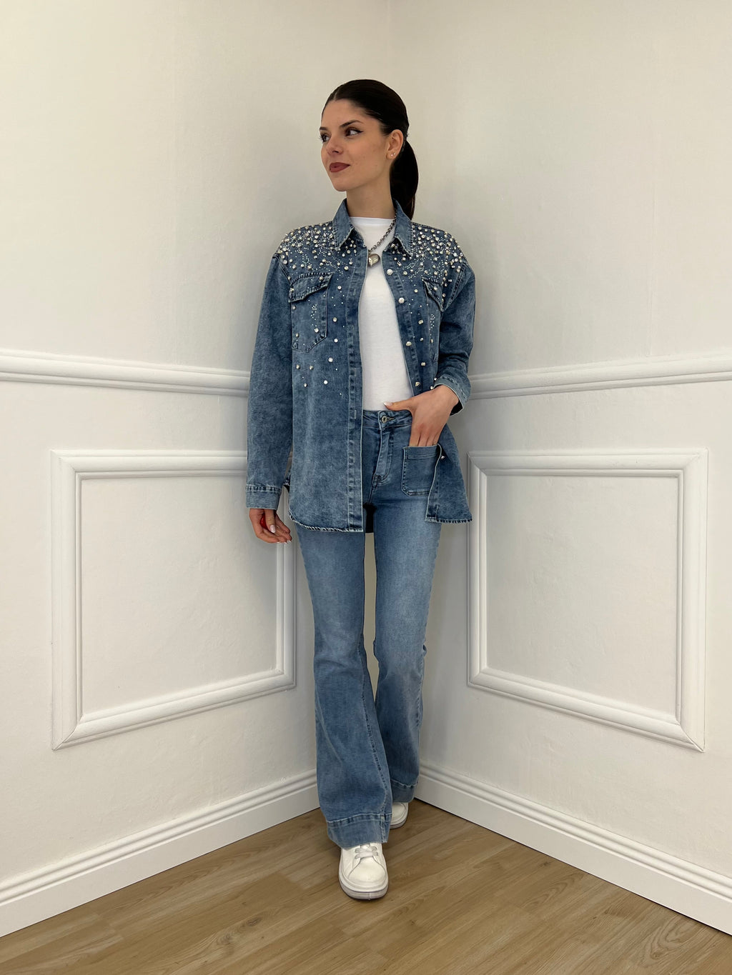 Camicia Denim Delavé Strass 18601
