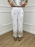 Pantalone Ricami Lurex Z18127 Bianco