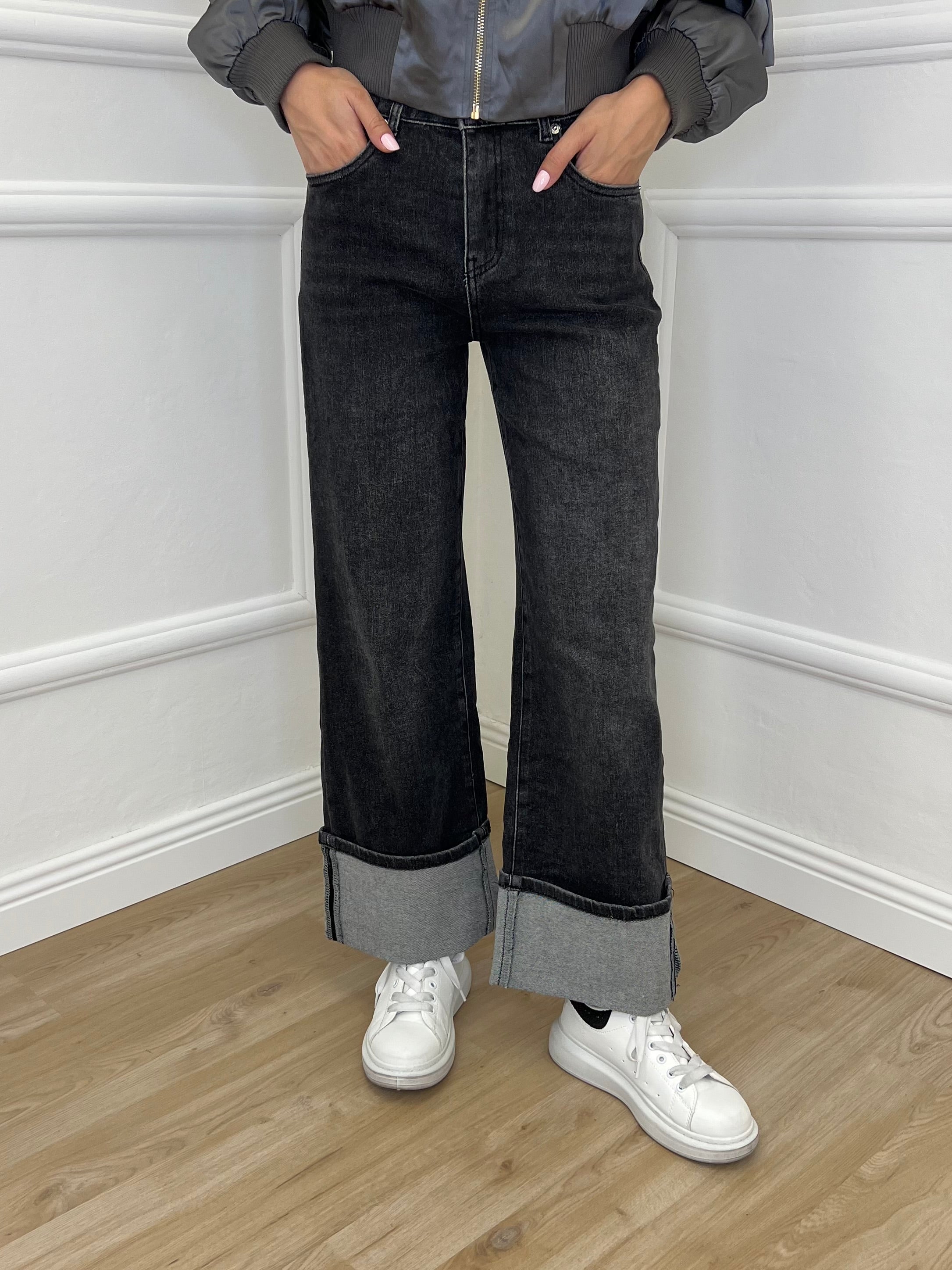 Jeans Risvolto H3805 Grigio - Bazar Abbigliamento