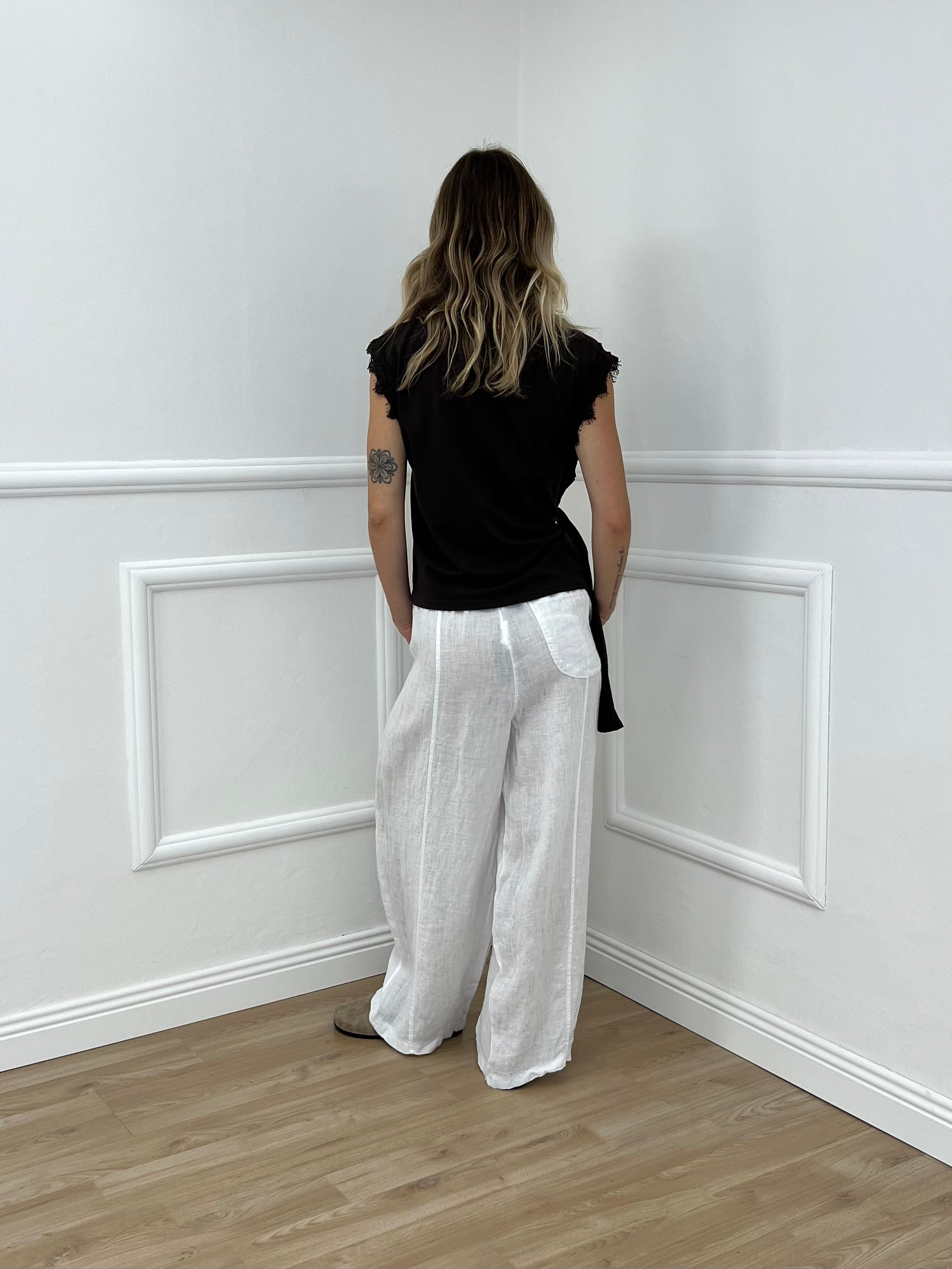 Pantalone Balloon 100% Lino 825699 Bianco