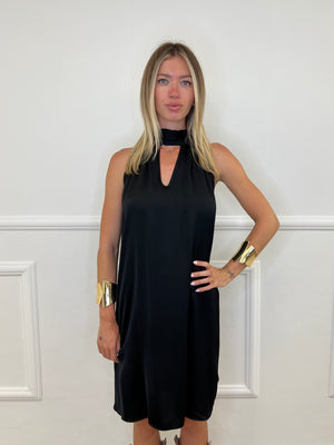 Vestito Halter In Raso Di Viscosa 9535 Nero