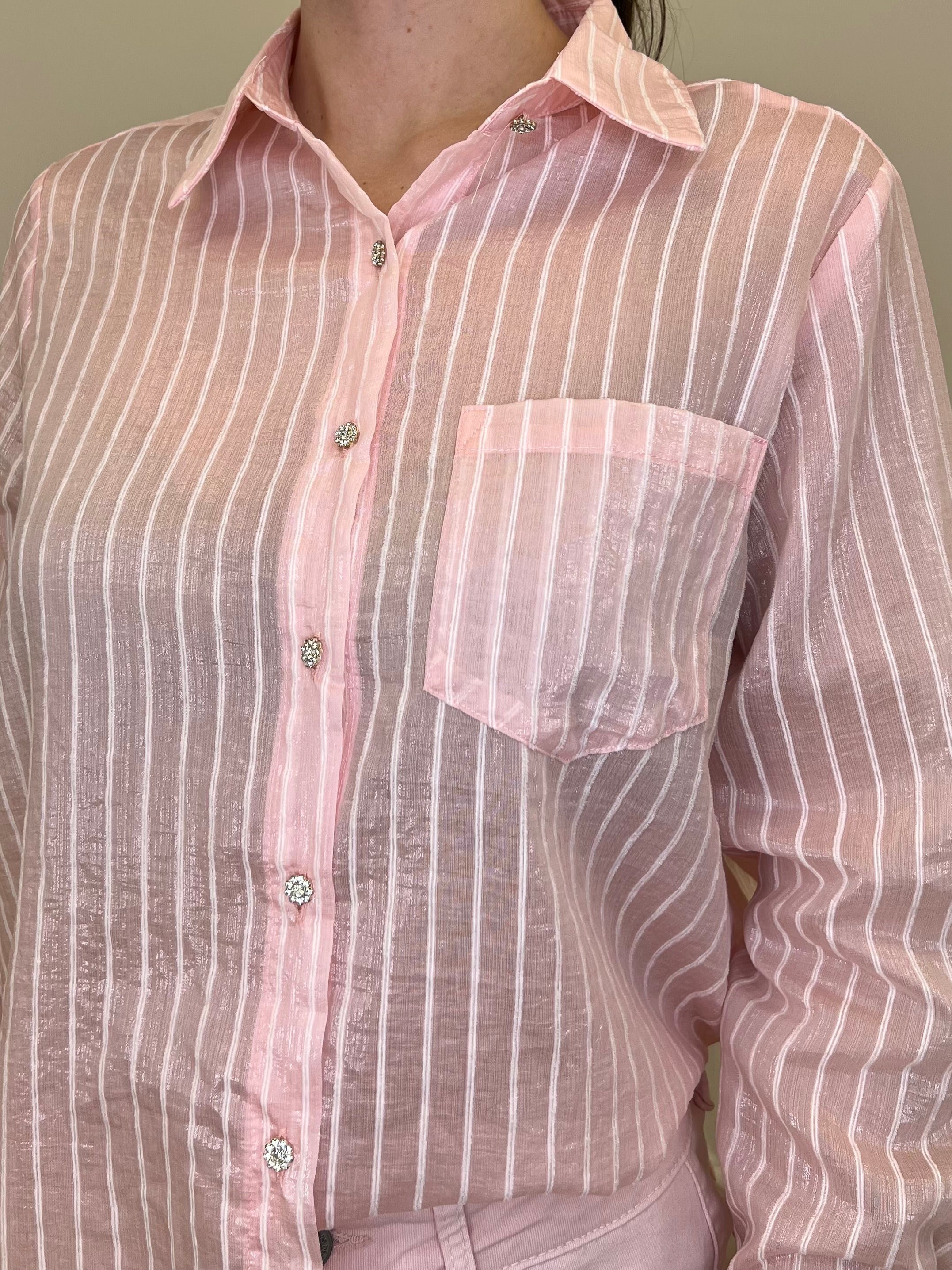 Camicia Tencel Spalmata a Righe 25802 Rosa
