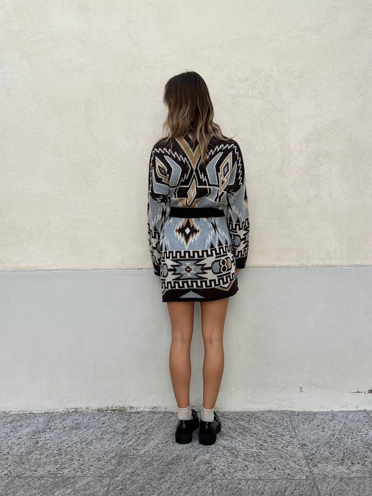Cappotto Etnico In Lana e Alpaca 10391 Moro e Azzurro