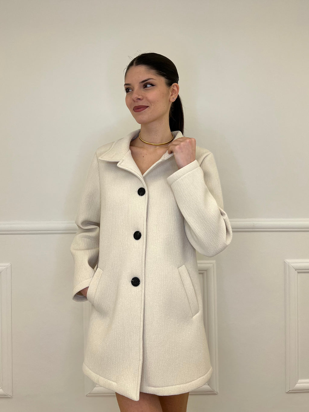 Cappotto Neoprene Colletto 990762 Ecru