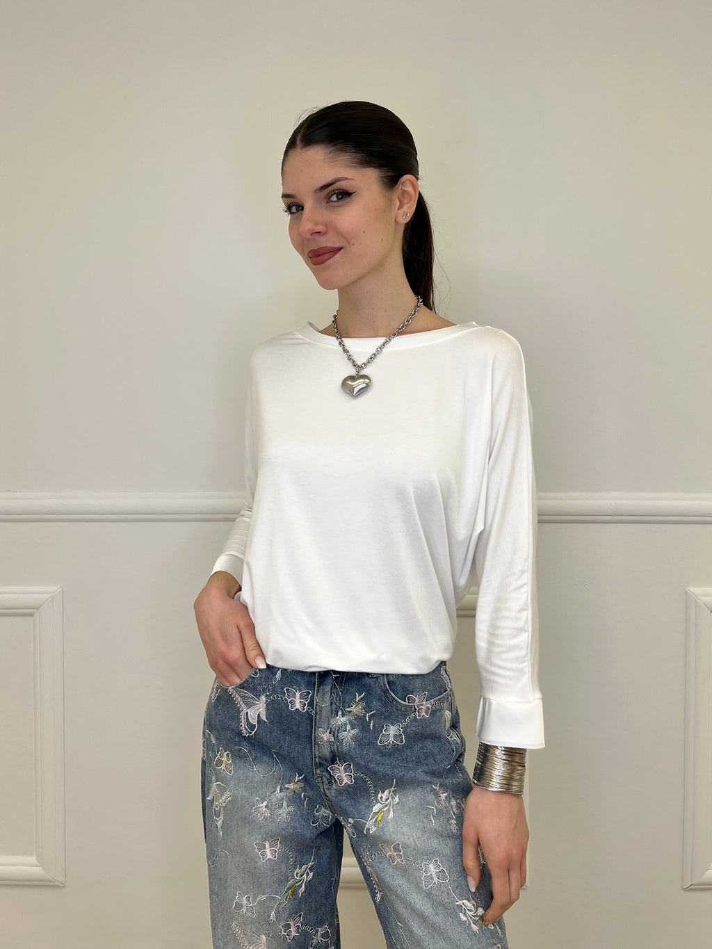 Maglia Barchetta Con Profili in Satin 43002