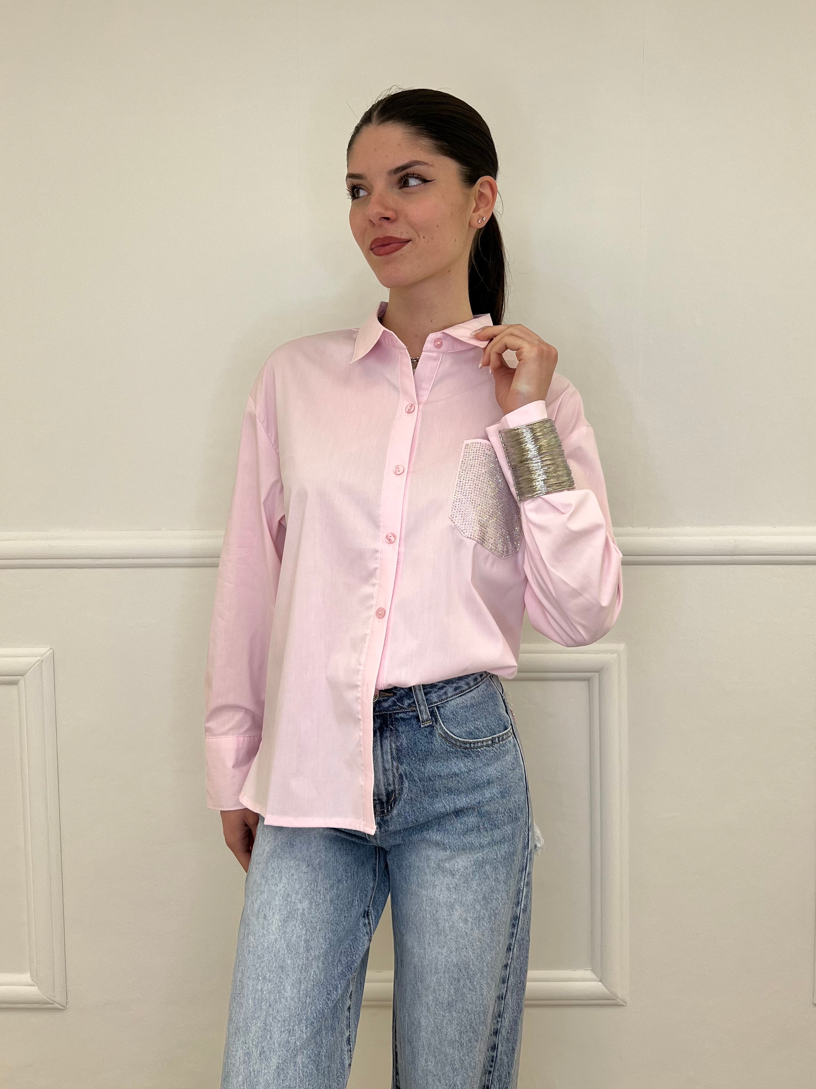 Camicia Over Tasca Strass 1786 Rosa