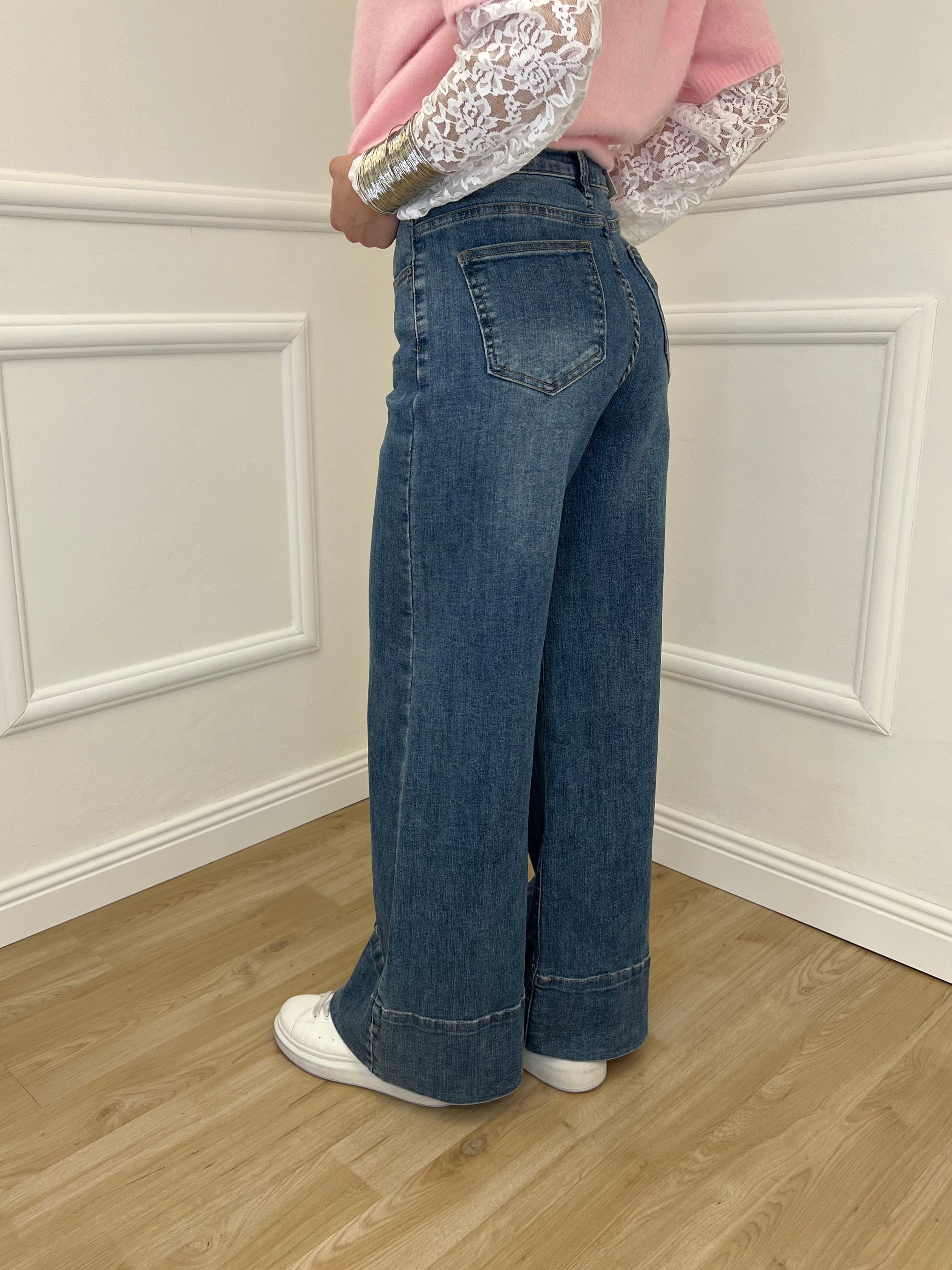 Jeans Wide Leg Orlo JK2001 Azzurro
