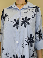 Camicia Over a Righe Con Ricami 26072 Blu