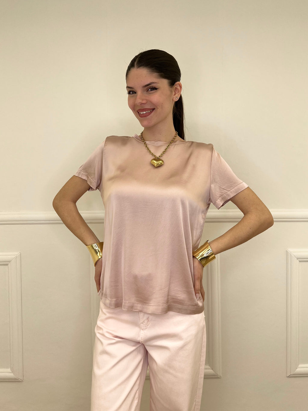 Maglietta In Raso Di Viscosa 82008 Rosa