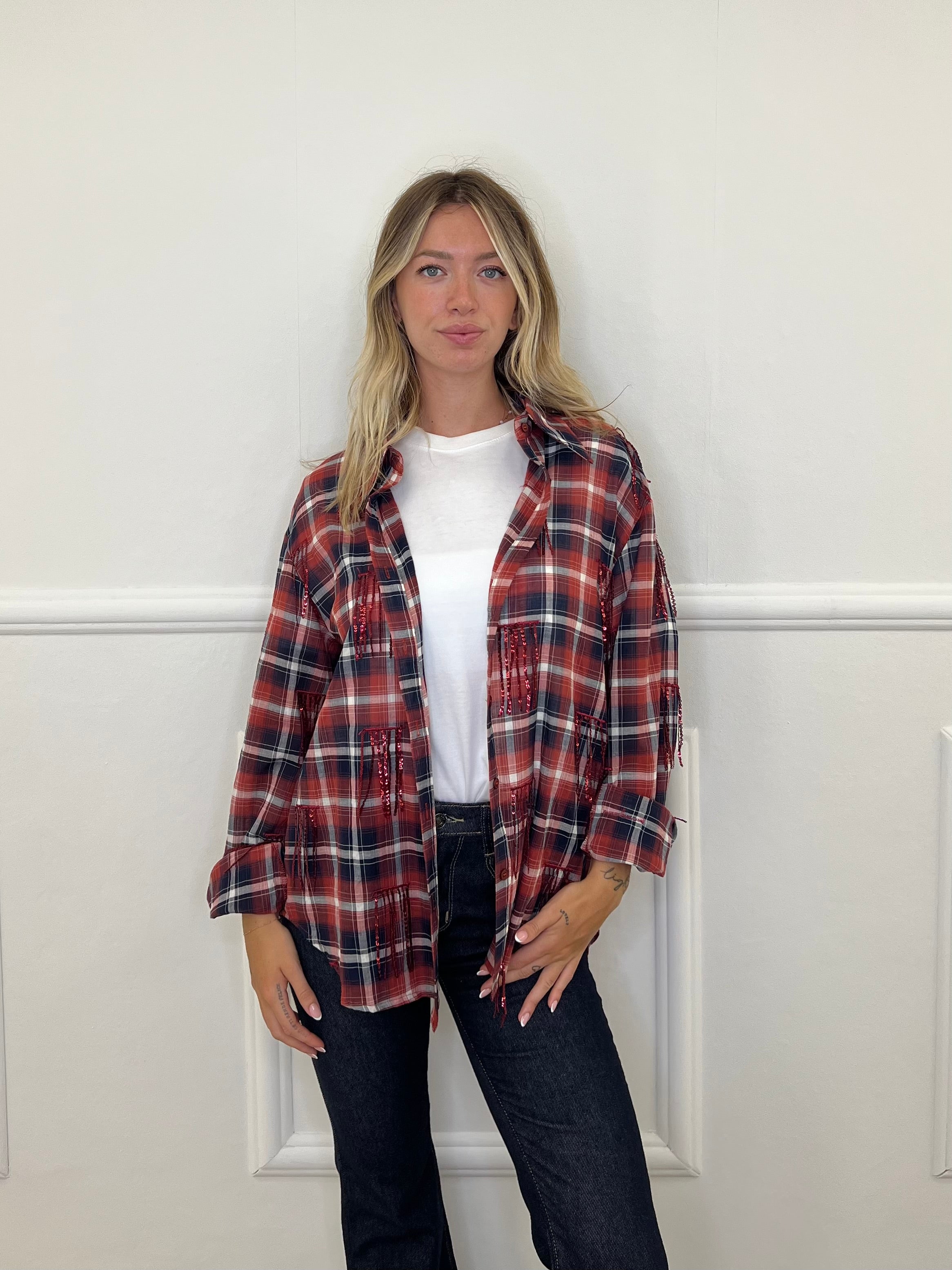 Camicia Madras Paillettes C283 Bordeaux