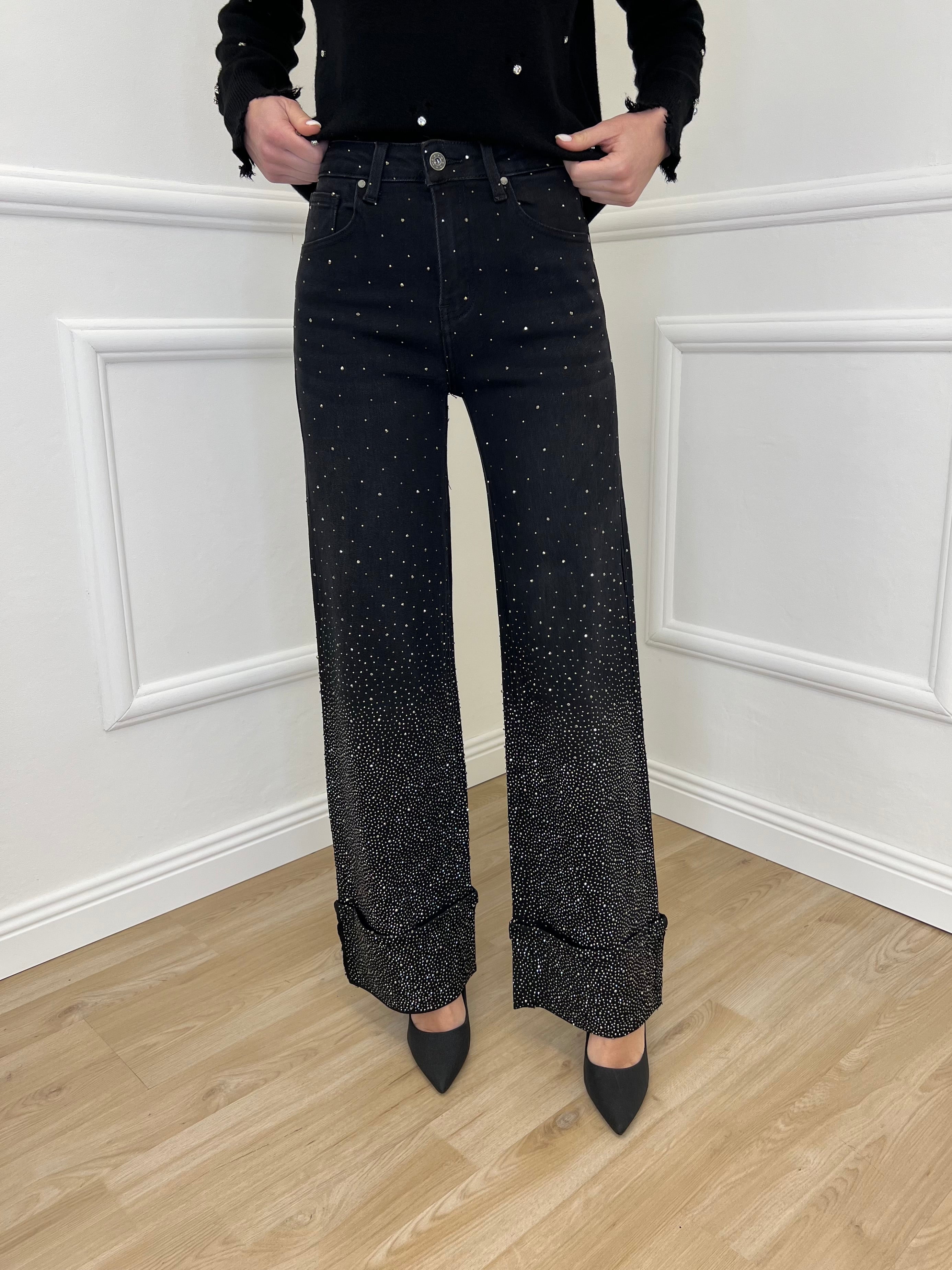 Jeans Strass con Risvolto 2382 Nero