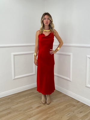 Vestito Satinato Con Scollo Morbido 1502 Rosso