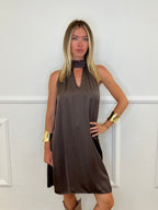 Vestito Halter In Raso Di Viscosa 9535 Marrone