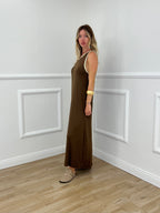 Abito Smanicato Profili Lurex 24408 Marrone