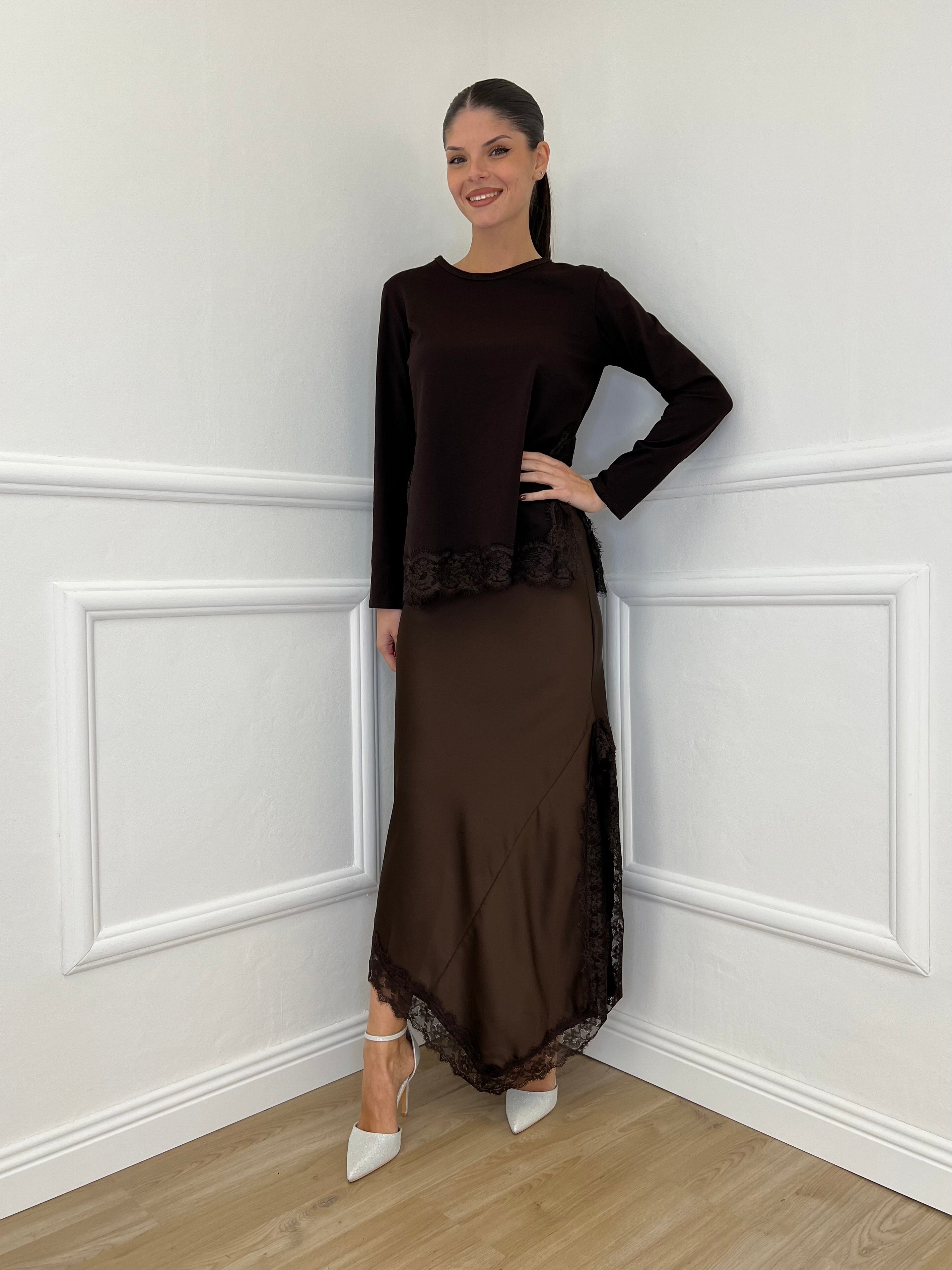 Maglia con Pizzo 55777 Moro