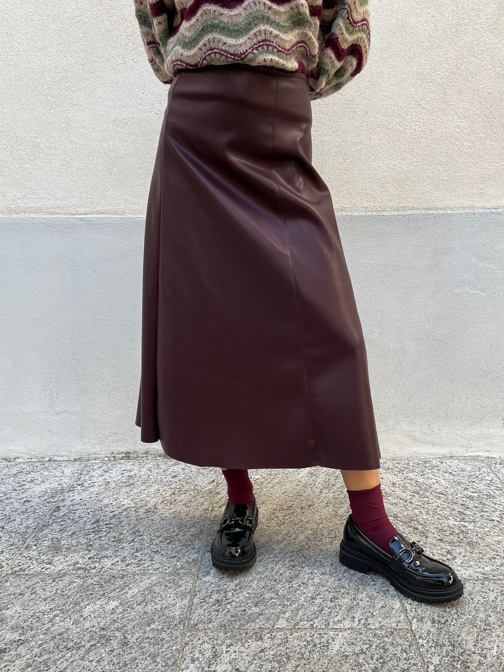 Gonna Midi Ecopelle 8066 Burgundy