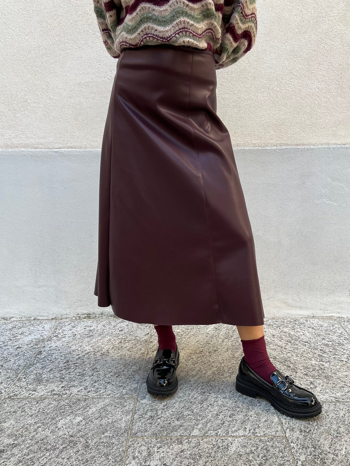 Gonna Midi Ecopelle 8066 Burgundy