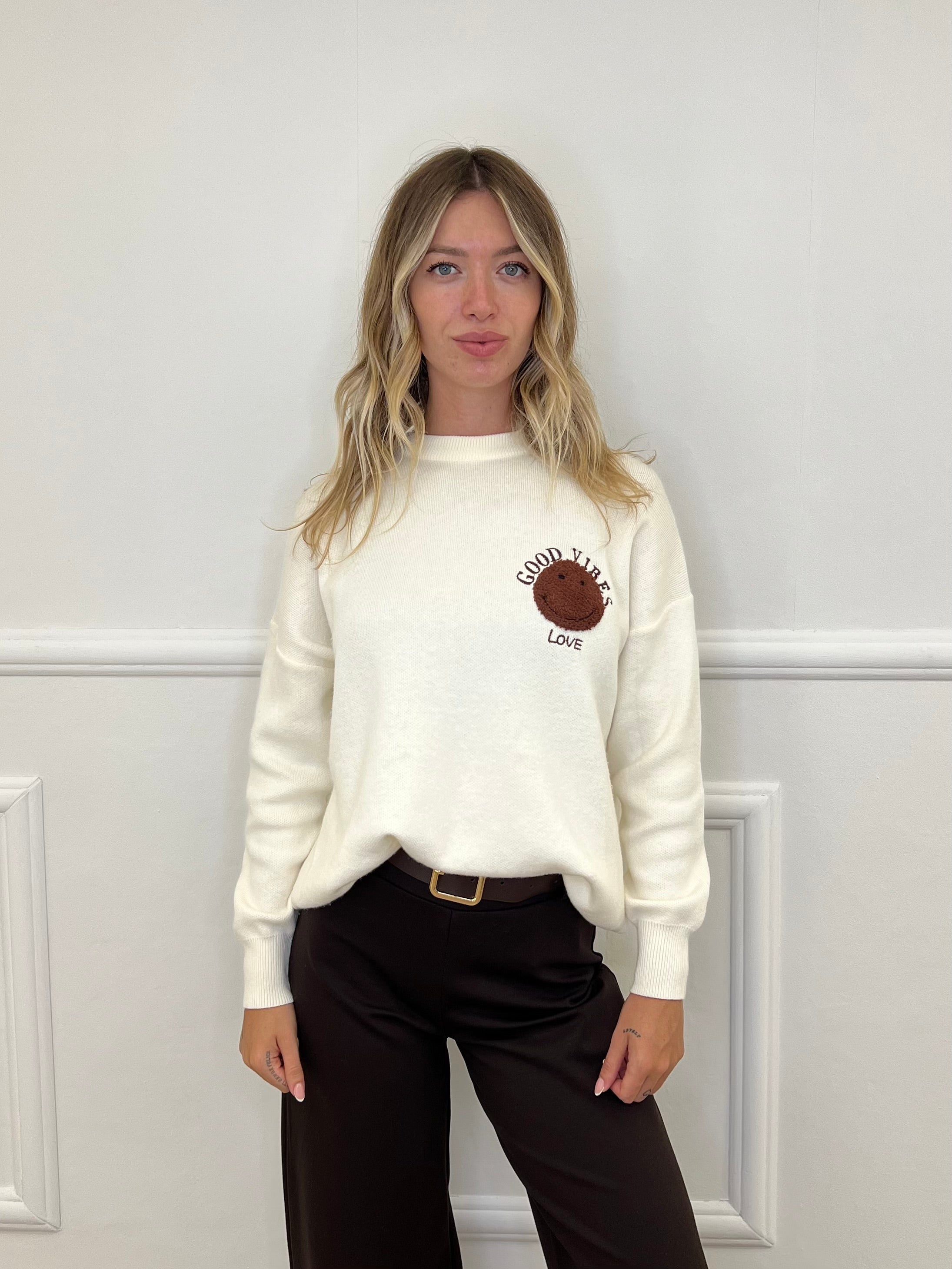 Maglia Over Good Vibes Love S11167 Panna