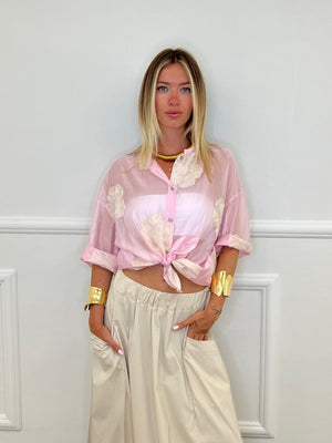 Camicia In Tencel Con Ricami 93-767 Rosa