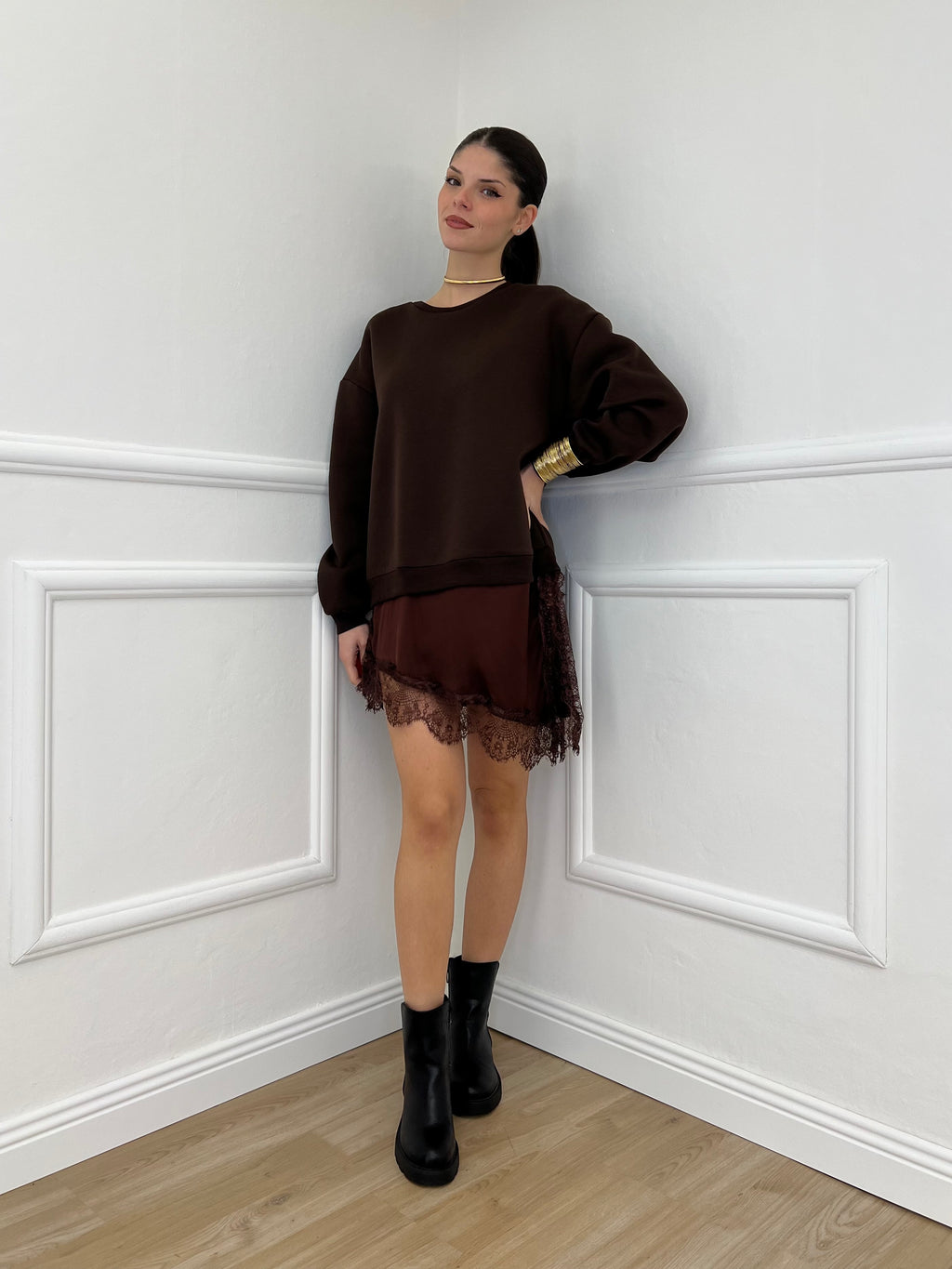 Felpa con Pizzo Lumina LD3849 Moro