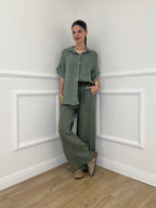 Pantalone Lino Cintura 22525 Verde