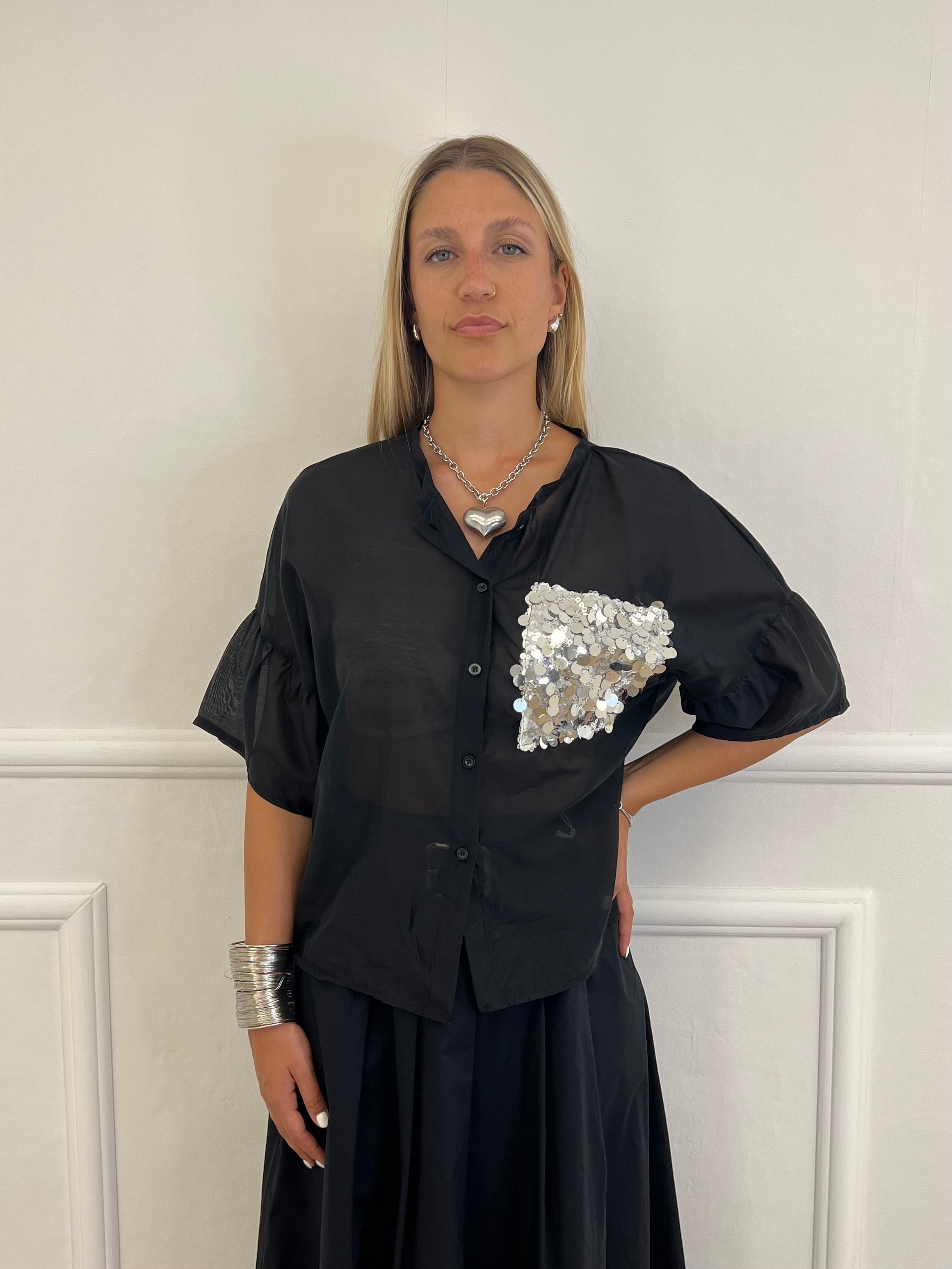 Camicia Tasca Paillettes 672-150 Nero