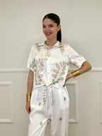 Camicia Nodo Ricami Lurex 18107 Bianco