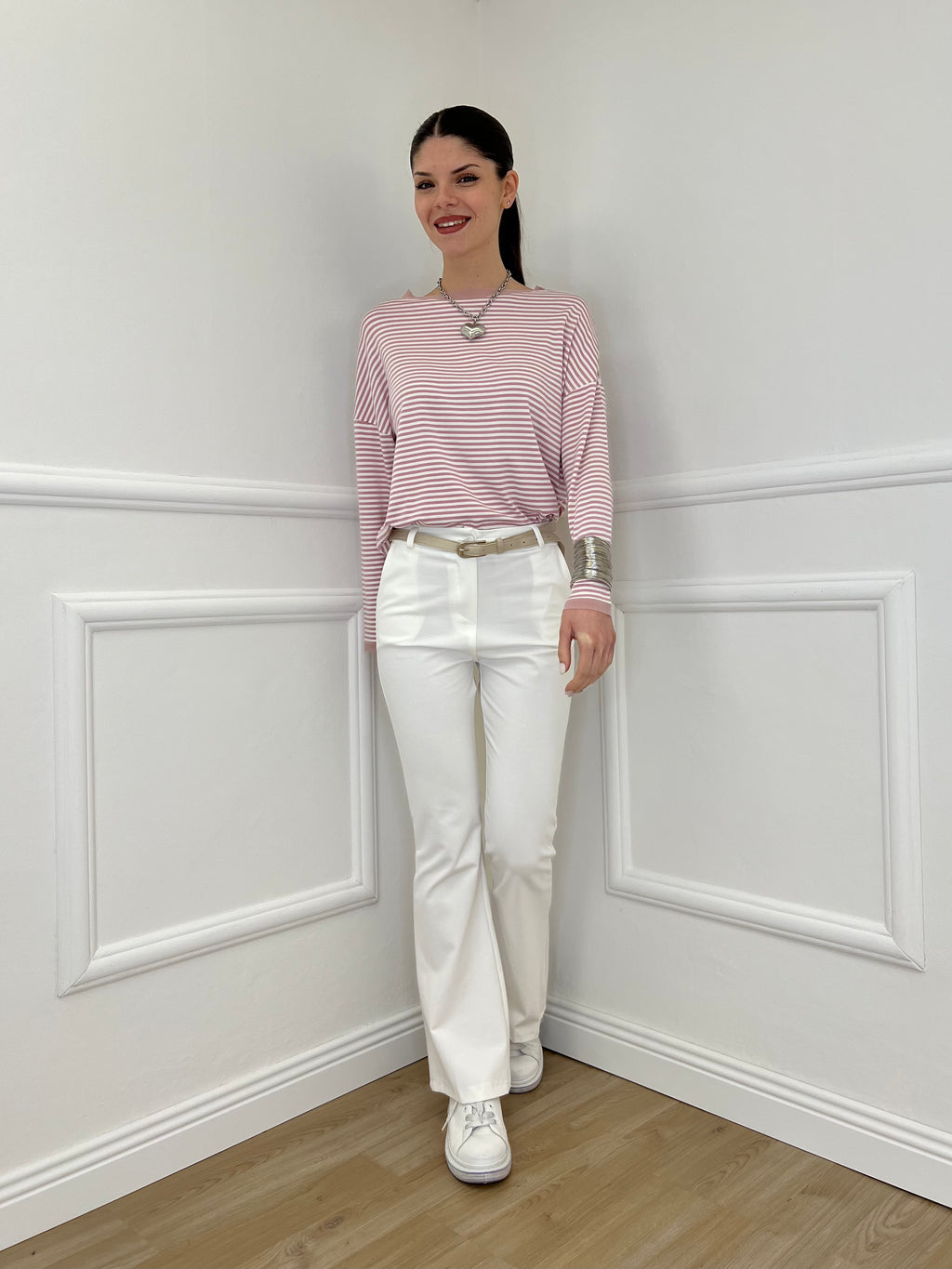 Pantalone Flare Cintura 26513 Bianco