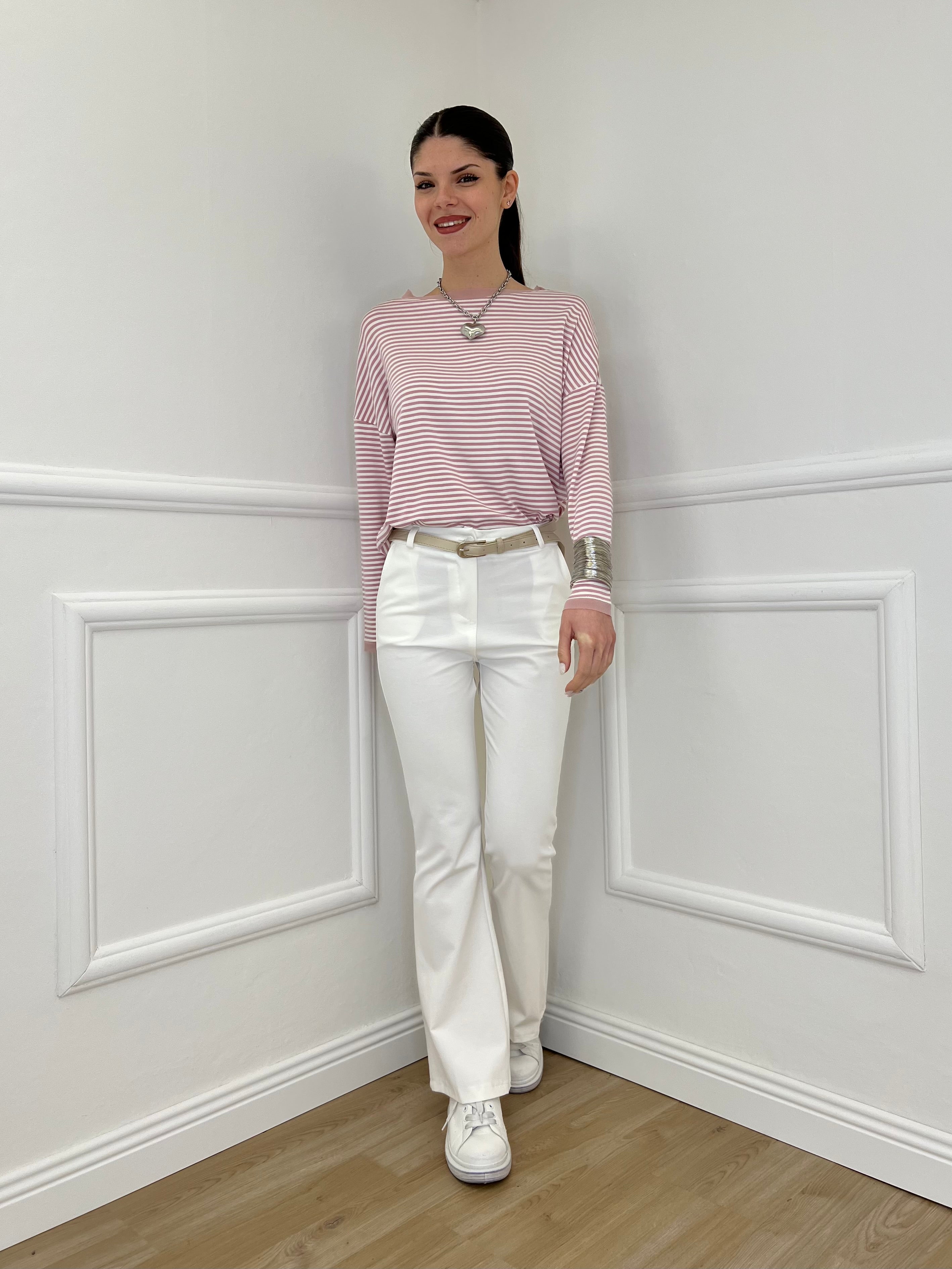 Pantalone Flare Cintura 26513 Bianco