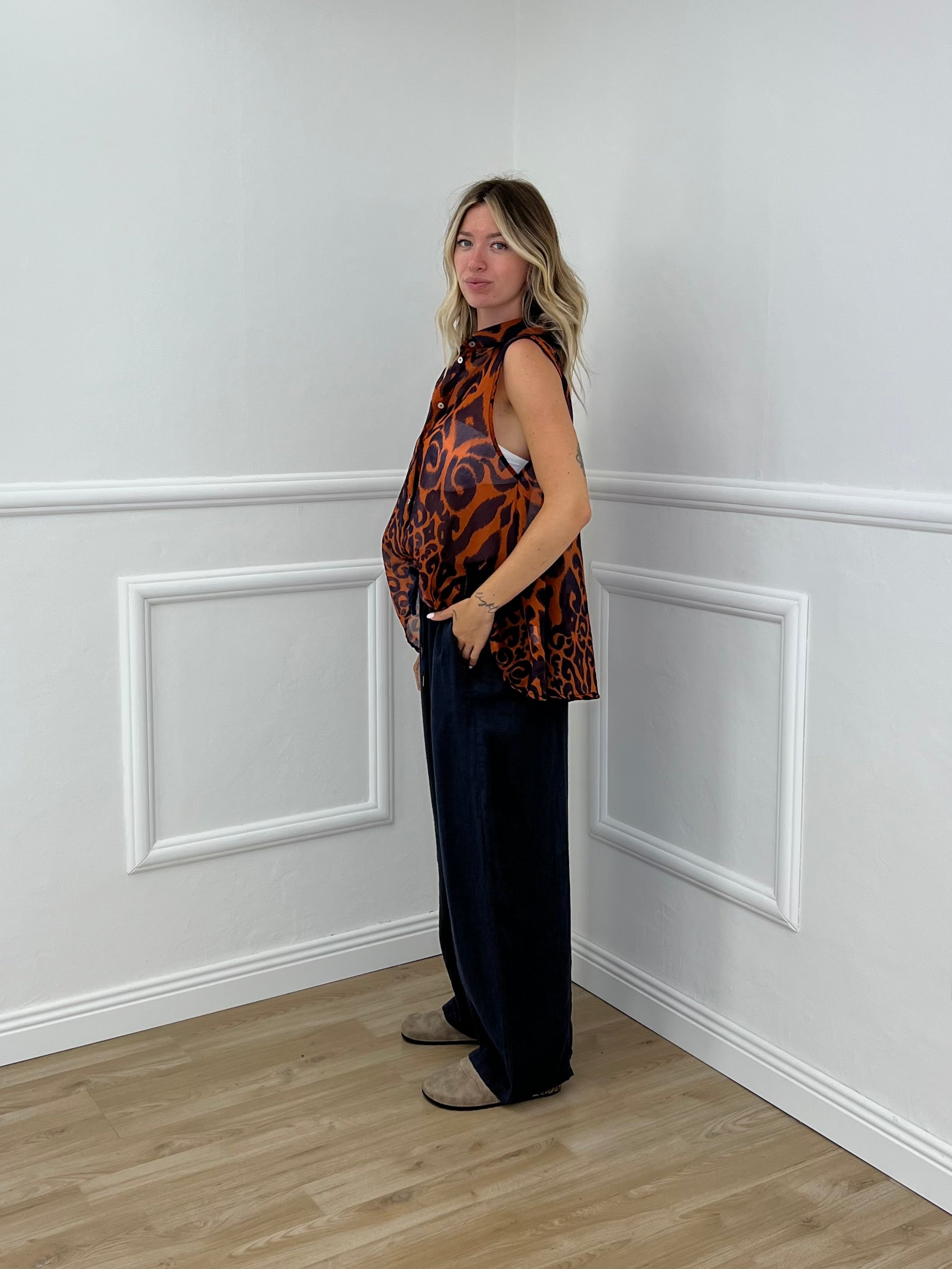 Pantalone Balloon 100% Lino 825699 Blu
