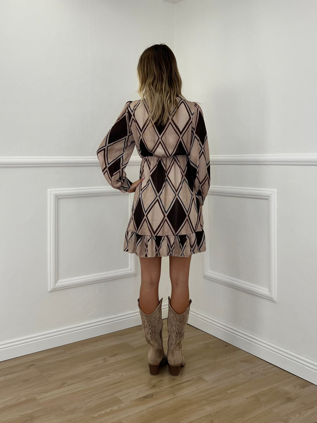 Vestito Corto Impero Geometrico 110742 Ecru