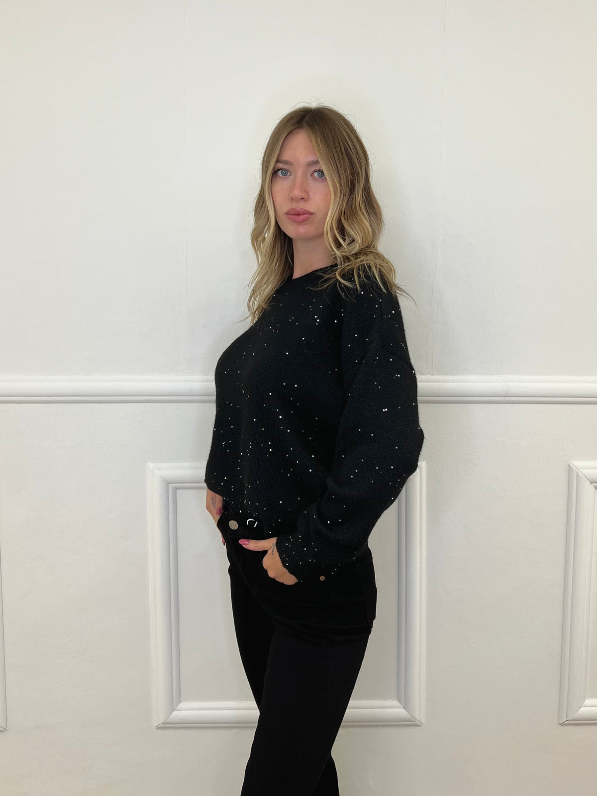 Maglia Over Paillettes 5582 Nero