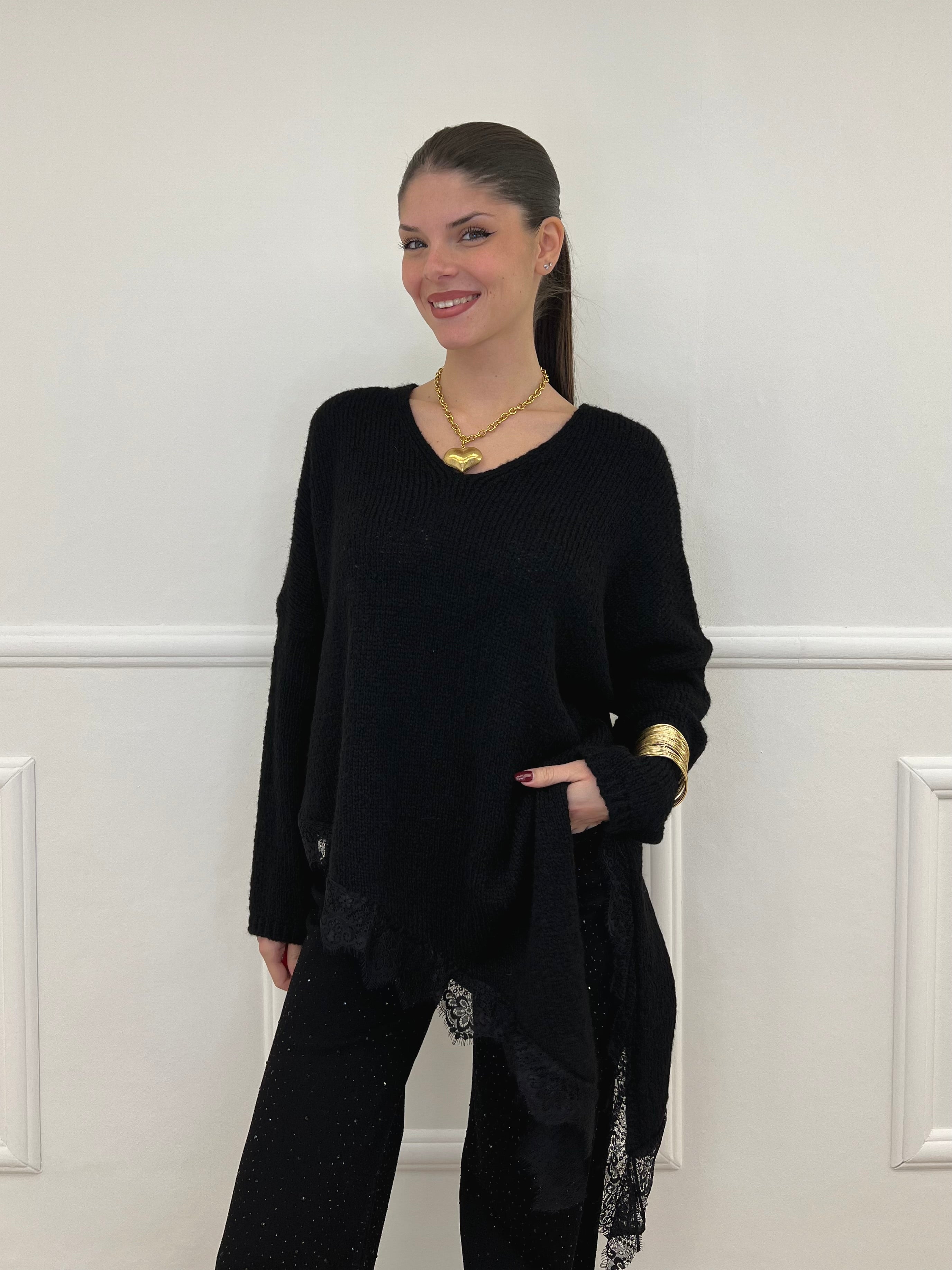 Maglia Asimmetrica Pizzo 25743 Nero