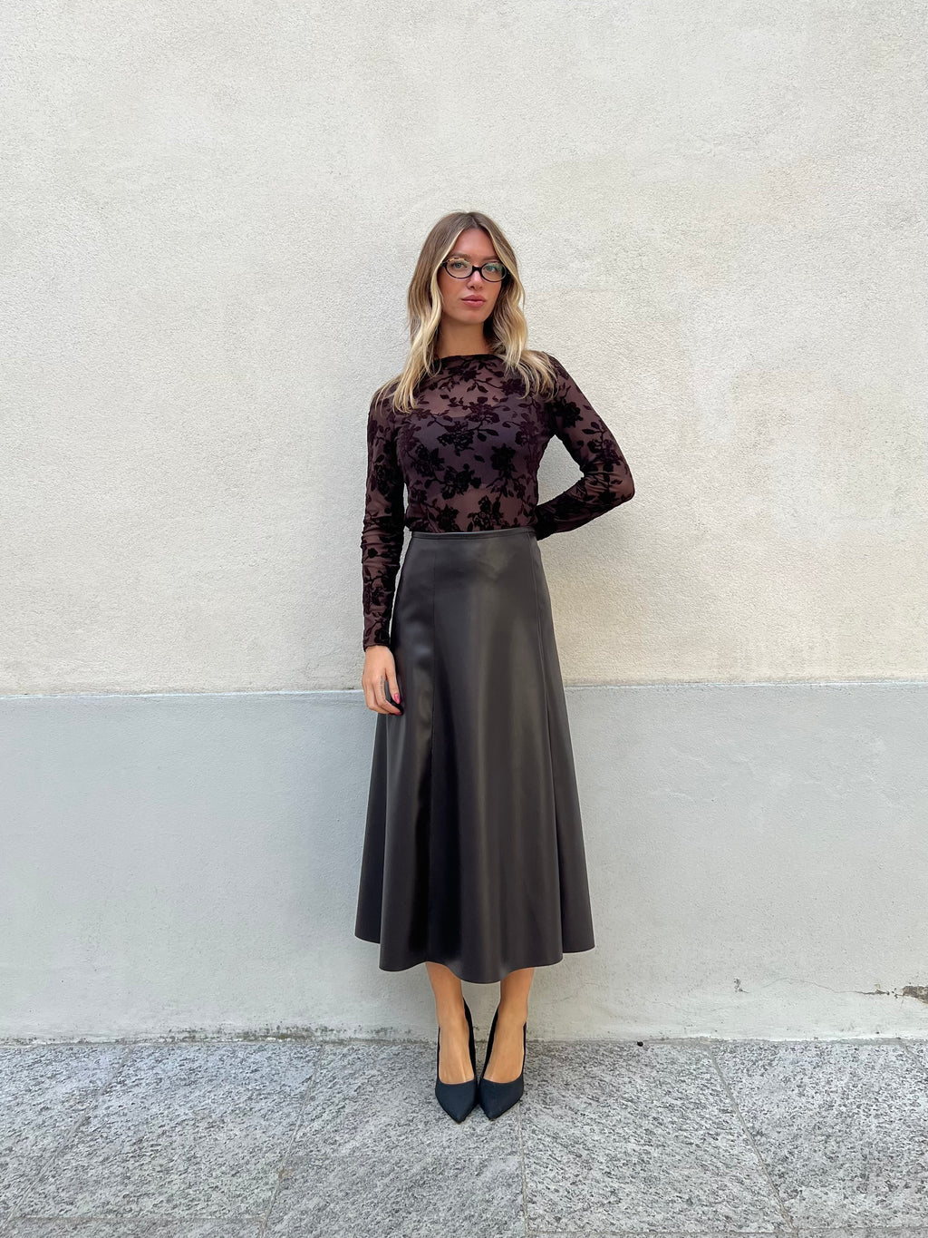 Gonna Midi Ecopelle 8066 Marrone