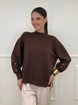 Maglia Manica Paillettes DL7357 Moro