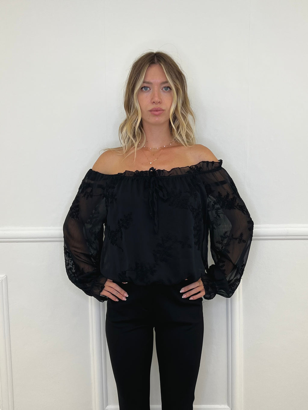 Blusa Boho Con Ricami 89039-1 Nero