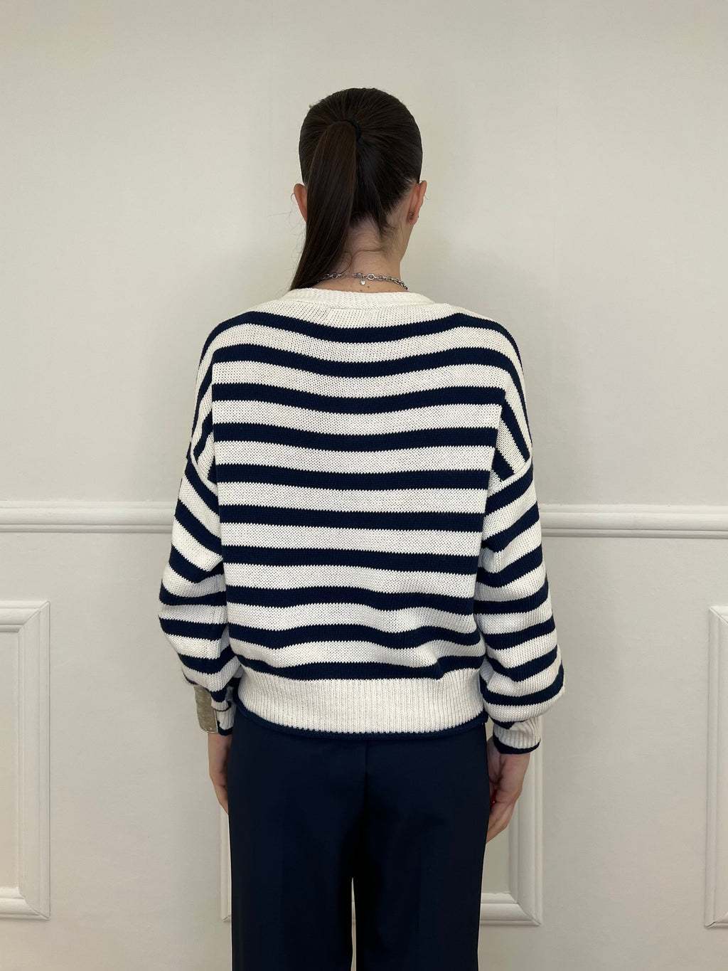 Cardigan Scatoletta Righe 10667 Blu