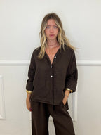 Camicia Scatoletta Lino 89303 Marrone