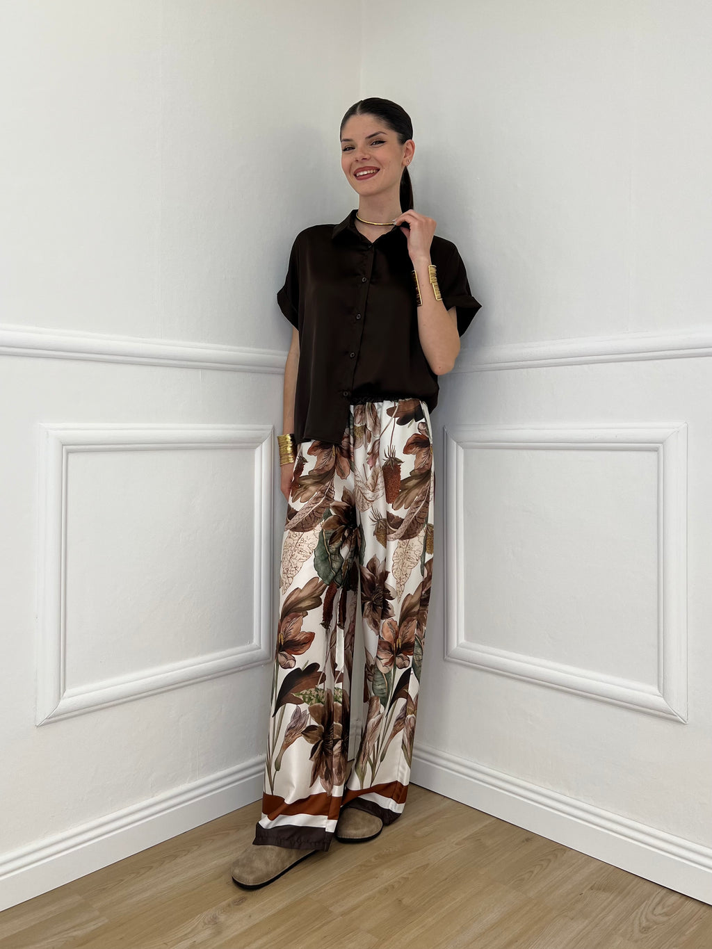 Completo Satin Pantalone Fantasia 17397 Moro
